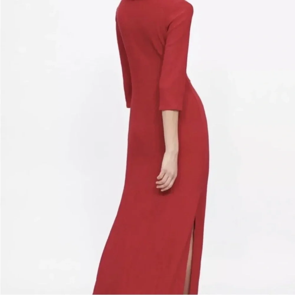 Zara Bright Red Fringe Knit Maxi Dress